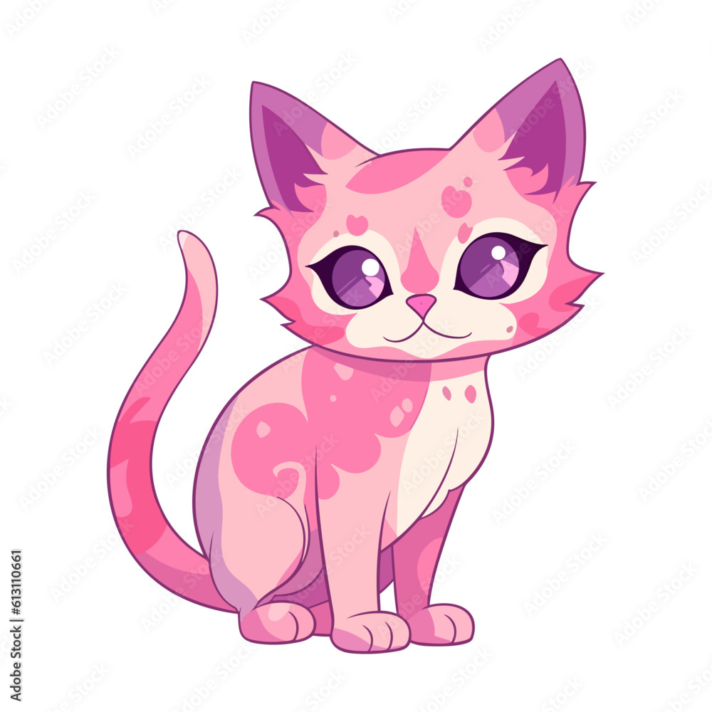Vector So cute cat with big eyes Isolated sticker illustration Childish design print on t-shirt and etc funny happy kitten fairy tale cat sorceress 