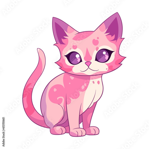 Vector So cute cat with big eyes Isolated sticker illustration Childish design print on t-shirt and etc funny happy kitten fairy tale cat sorceress 