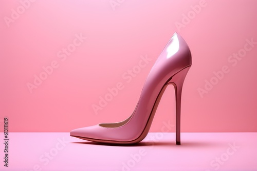 Studio photo of pink stiletto heel on pink background, shoe fashion, beautiful stiletto
