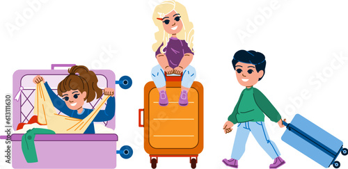 kid suitcase vector. child travel, dream happy, girl boy, fun pilot, aviator childhood kid suitcase character. people flat cartoon illustration