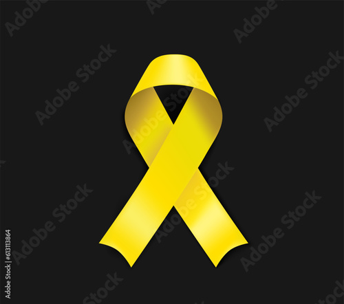 Bladder cancer awareness symbol. Yellow ribbon isolated on black background