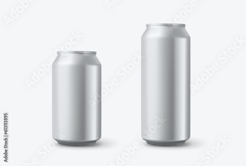 Blank aluminium beverage cans mockup isolated on white background. 3d vector illustration
