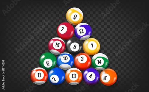 Pyramid of color billiard balls. 3d vector clipart
