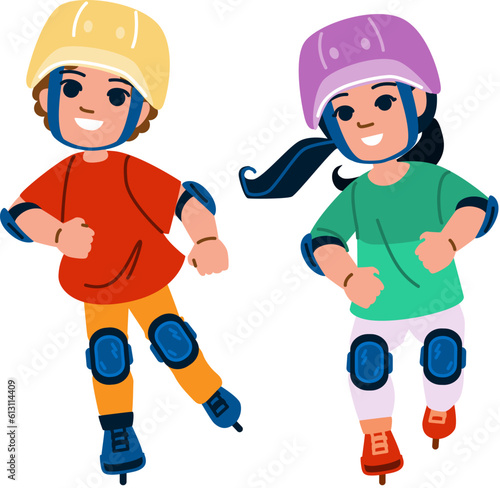 rollerblading kid vector. roller fun, sport caucasian, park active, activity childhood, s leisure rollerblading kid character. people flat cartoon illustration