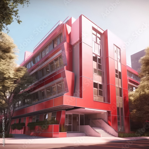 Spectacular red building panorama sunny advance Generated AI