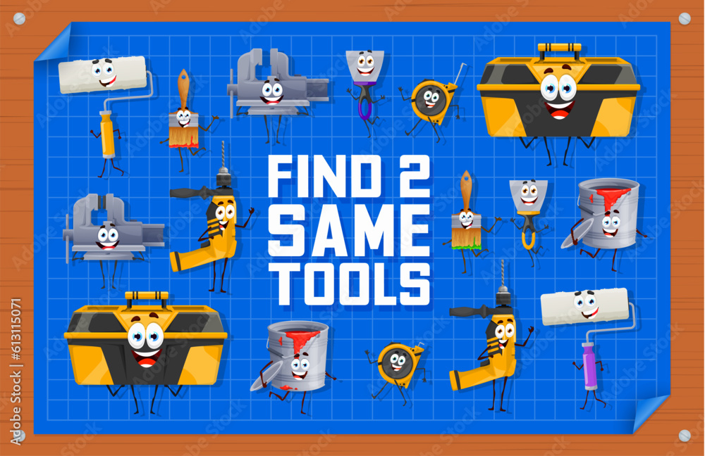 find-two-same-cartoon-repair-and-diy-work-tool-characters-vector
