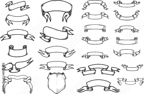 Set of illustrations of hand drawn ribbons. Design element