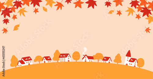 Scenery of the autumn townscape with fluttering autumn leaves