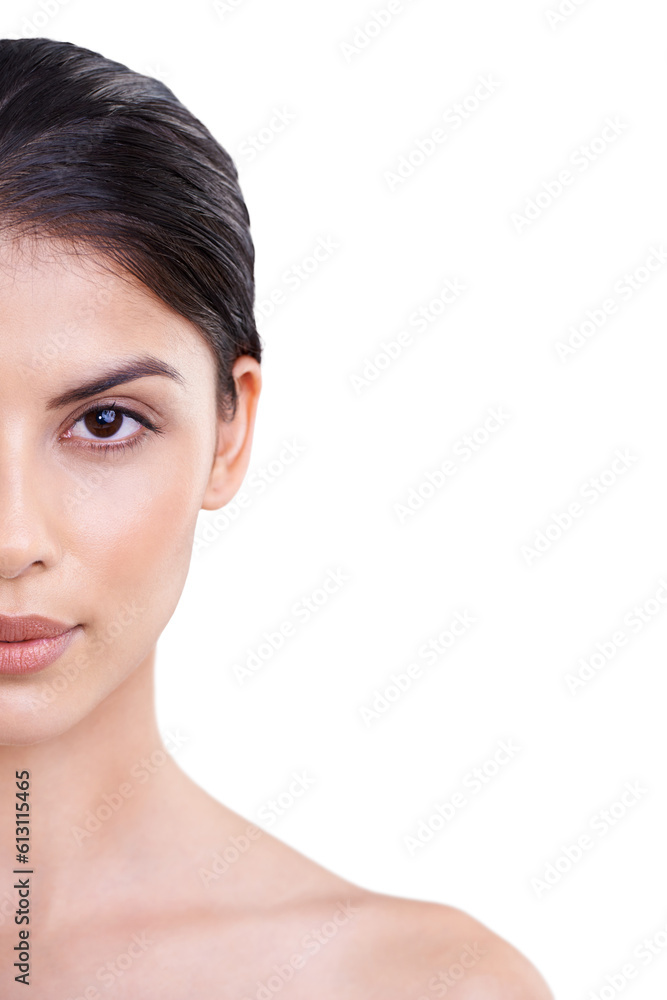 Portrait, beauty and skincare with a model woman isolated on a transparent background for cosmetics. Face, half and natural with an attractive young female person closeup on PNG for skin wellness Portrait, beauty and skincare with a model woman isolated on a transparent background for cosmetics. Face, half and natural with an attractive young female person closeup on PNG for skin wellness