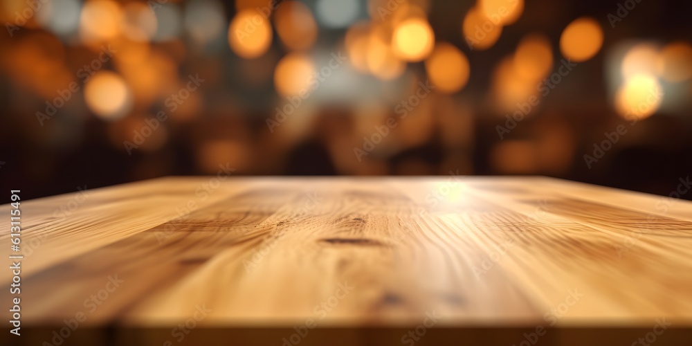 Empty wooden table top with blurred background Empty wooden table top with blurred background