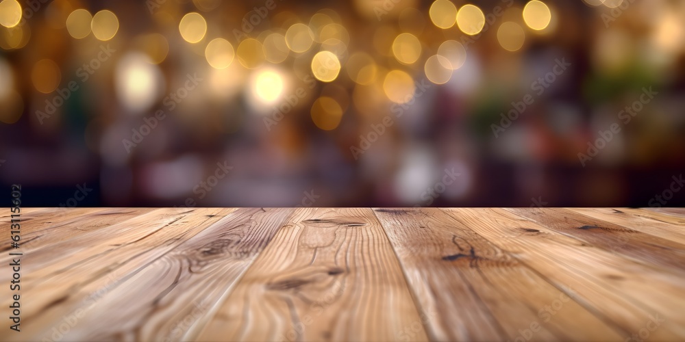 Empty wooden table top with blurred background Empty wooden table top with blurred background