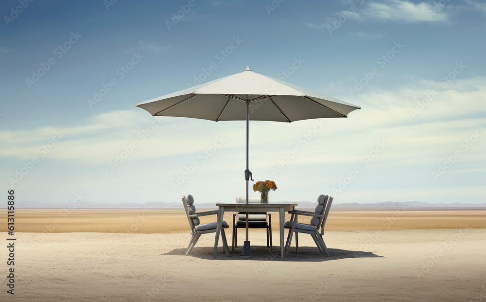 Parasol with chairs and table