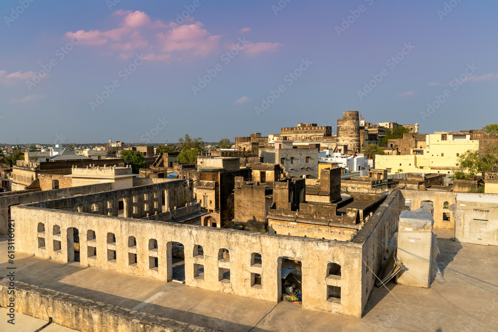 Panoramic view of the rooftops in the city of Mandawa, Rajasthan, India.