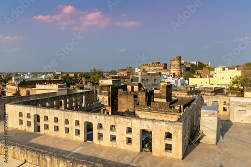 Panoramic view of the rooftops in the city of Mandawa, Rajasthan, India.