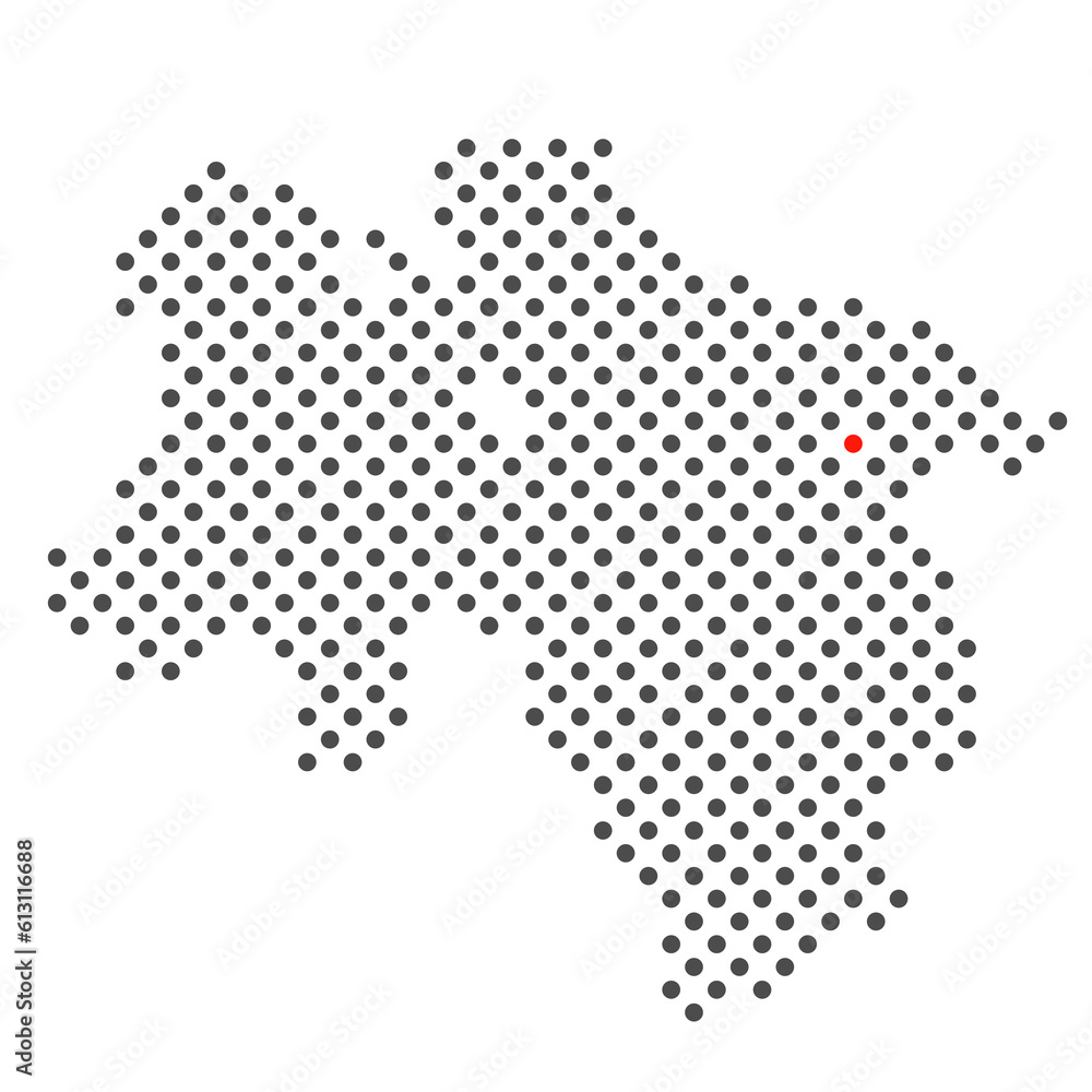 Uelzen im Bundesland Niedersachsen: Karte aus dunklen Punkten mit roter Markierung