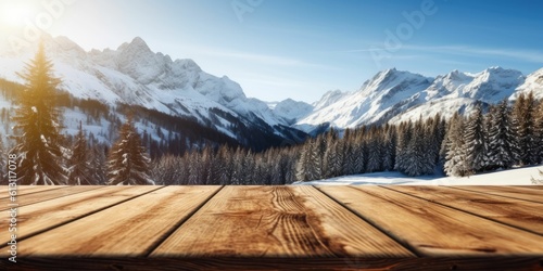 wooden table winter season with generative ai 
