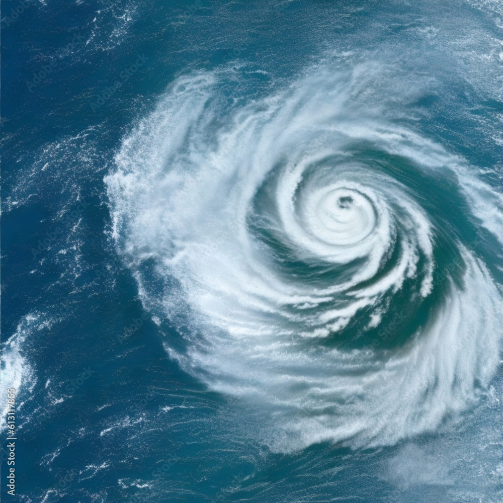 Satellite view of a cyclone, Super Typhoon, tropical storm, cyclone, hurricane, tornado, over ocean. Weather background. Typhoon, storm, windstorm, superstorm, gale moves to the ground. 