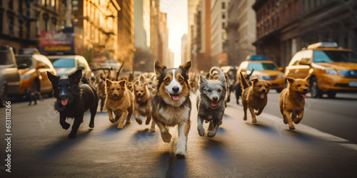dogs runs through the city, generative ai
