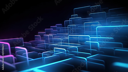 Modern digital abstract 3D background. Can be used in the description of network abilities  technological processes  digital storages  science  education  etc. Copy space. Based on Generative AI