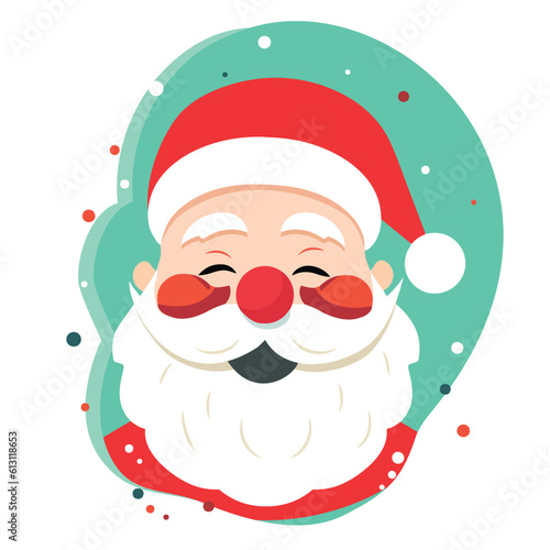 Doodle vector illustration of cute laughing Santa Clause. Icon in cartoon style. Christmas holiday card banner template design element