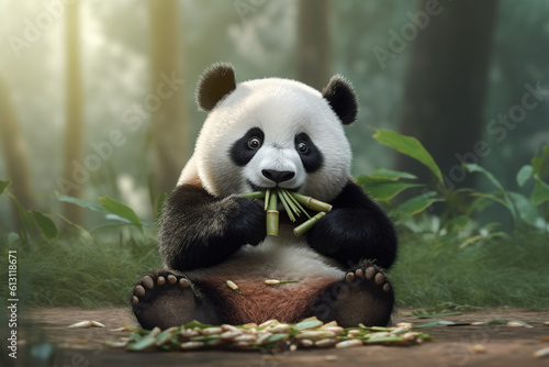 cute panda eating bamboo
