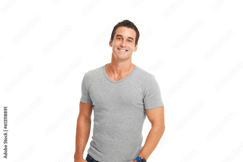 Happy man, portrait smile and standing isolated on a transparent PNG background in casual fashion. Creative, attractive or proud young muscular male model smiling in happiness for confidence or pride Happy man, portrait smile and standing isolated on a transparent PNG background in casual fashion. Creative, attractive or proud young muscular male model smiling in happiness for confidence or pride