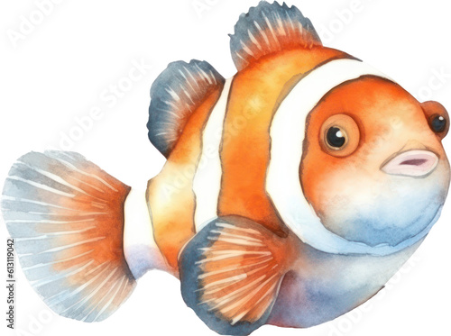 Clownfish Watercolor Illustration. Generative AI