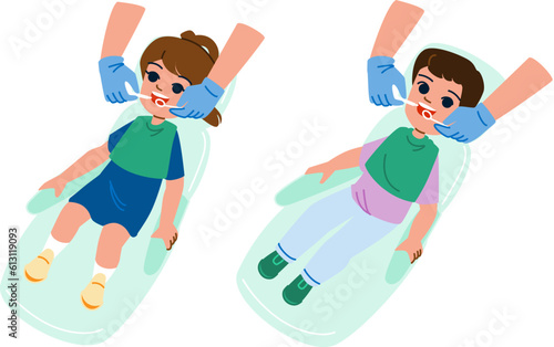 dental checkup kid vector. dentist child, dentistry care, clinic treatment, tooth hygiene, health oral dental checkup kid character. people flat cartoon illustration