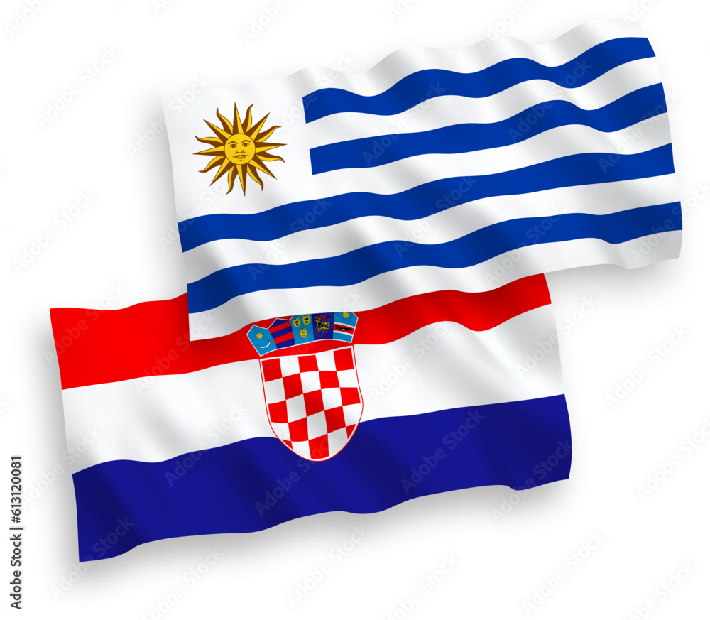 Obraz premium Flags of Oriental Republic of Uruguay and Croatia on a white background