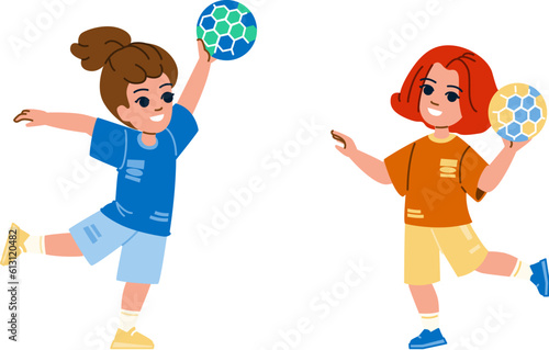 handball kid vector. sport child, soccer boy, volleyball activity, team play, children school handball kid character. people flat cartoon illustration