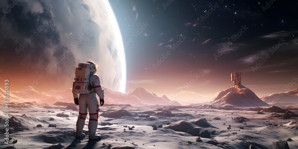 Astronaut and astronauts exploring planets in outer space, made with generated ai