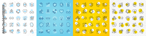 Vector icons set of Leaf, Eyeglasses and Health app line icons pack for web with Psychology, Organic tested, Pets care outline icon. Patient, Heartbeat, No sun pictogram. Vegetables cart. Vector