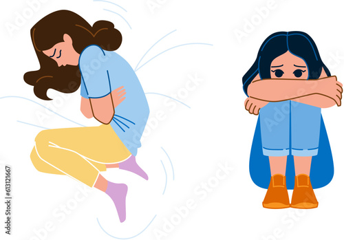 miscarriage woman vector. sad grief, anxiety depression, sorrow girl, stress abortion, pain depressed miscarriage woman character. people flat cartoon illustration