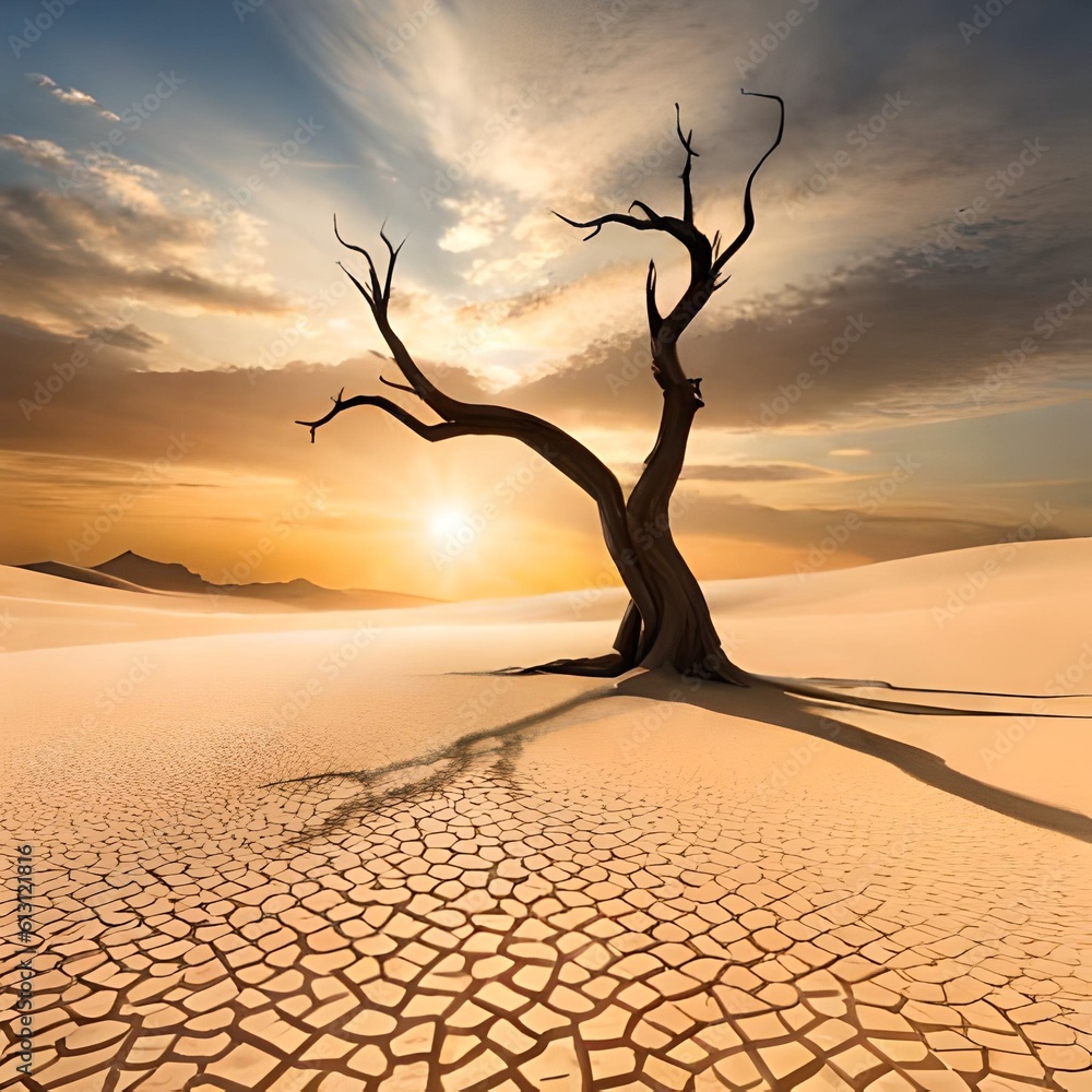 tree in desert. Generative AI. tree in desert. Generative AI.