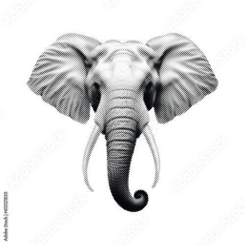 Elephant halftone vector illustration. Black dots animal design isolated on white