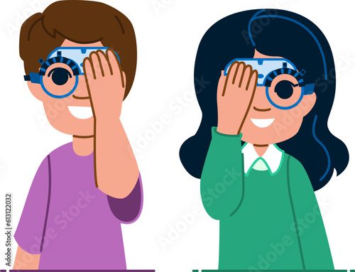 optometrist kid vector. vision eye, child medical, clinic ophthalmologist, doctor ophthalmology, optometry test optometrist kid character. people flat cartoon illustration