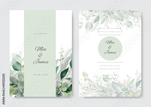 Simple green garden floral wedding invitation template