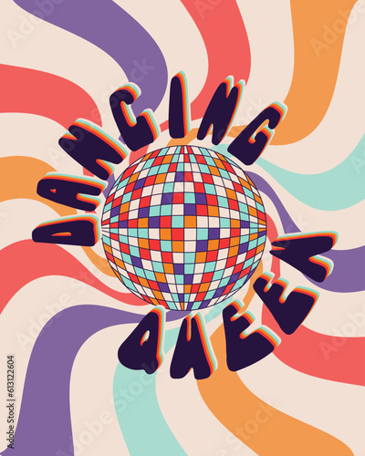 Quadro su tela Vintage groovy typographic poster with discoball