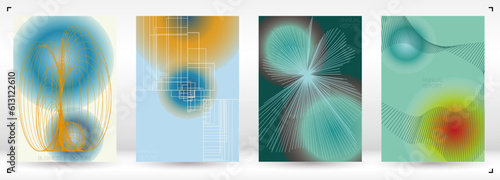 Minimal Minimal Geometric Vector Poster Design with Lines and Gradient Colorful Circles. Collection of Abstract Backgrounds for Covers, Flyers, Templates, Booklets, Cards, Brochures, Branding, etc.