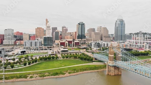 Downtown Cincinnati Skyline Drone Video Aerial View photo