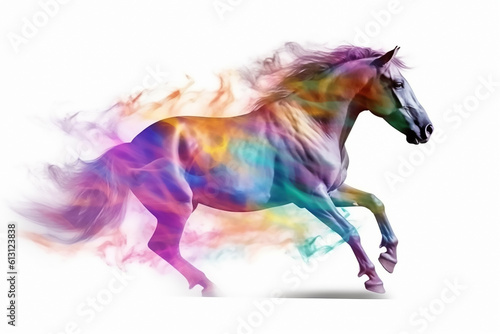 Very cute horse with colorful dust and smoke on white background © Brijesh
