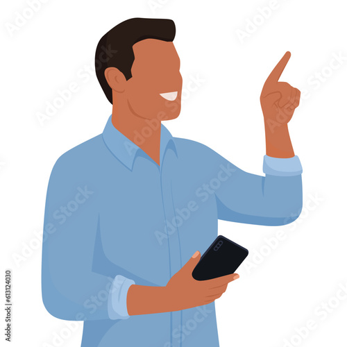 Man holding smartphone and pointing