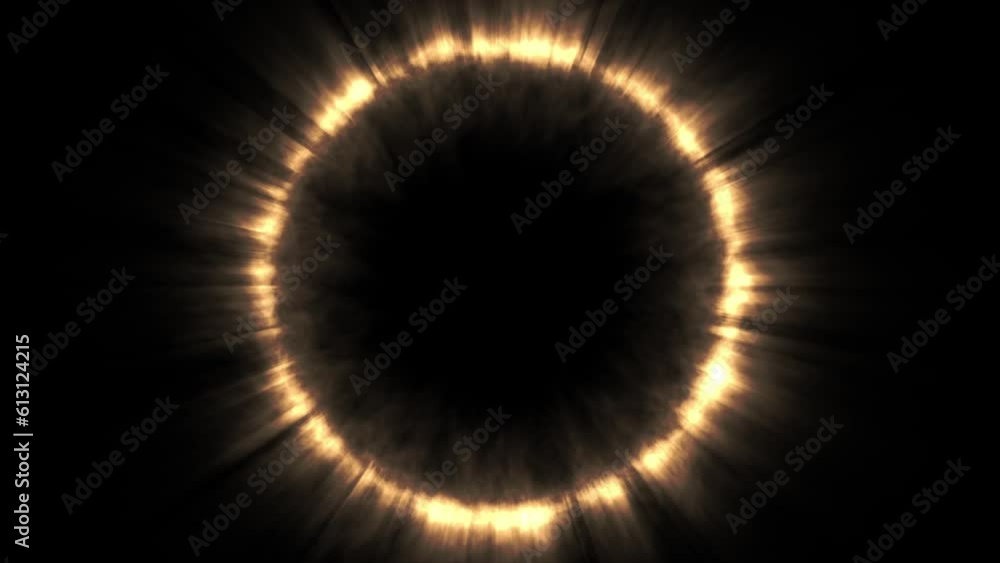 Total Solar Eclipse With Light Rays On Black Background
