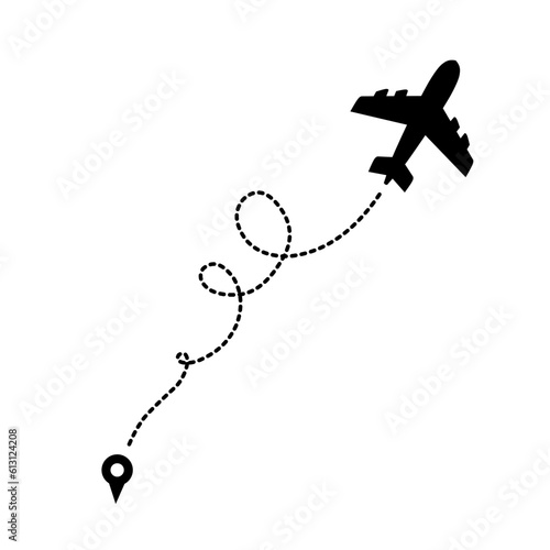 Plain travel route, travel clipart, aesthetic airplane silhouette 