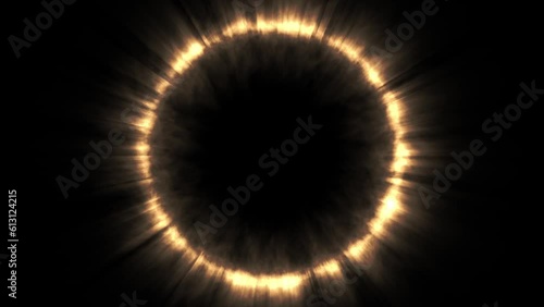 Total Solar Eclipse With Light Rays On Black Background