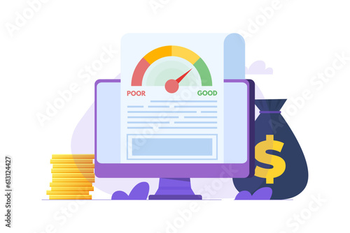 Credit score app with rating scale from poor to good rate. Vector illustration.
