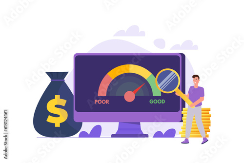 Credit score app with rating scale from poor to good rate. Vector illustration.