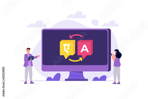 Online multi language translator app. Multilingual communication concept. Vector illustration.