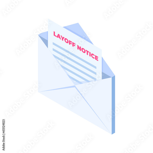 Layoff lette for employee isometric icon. Vector illustration.