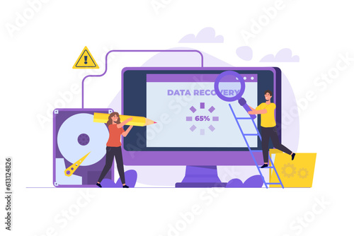 Data recovery, repairing HDD, data storage backup concept. Vector illustration